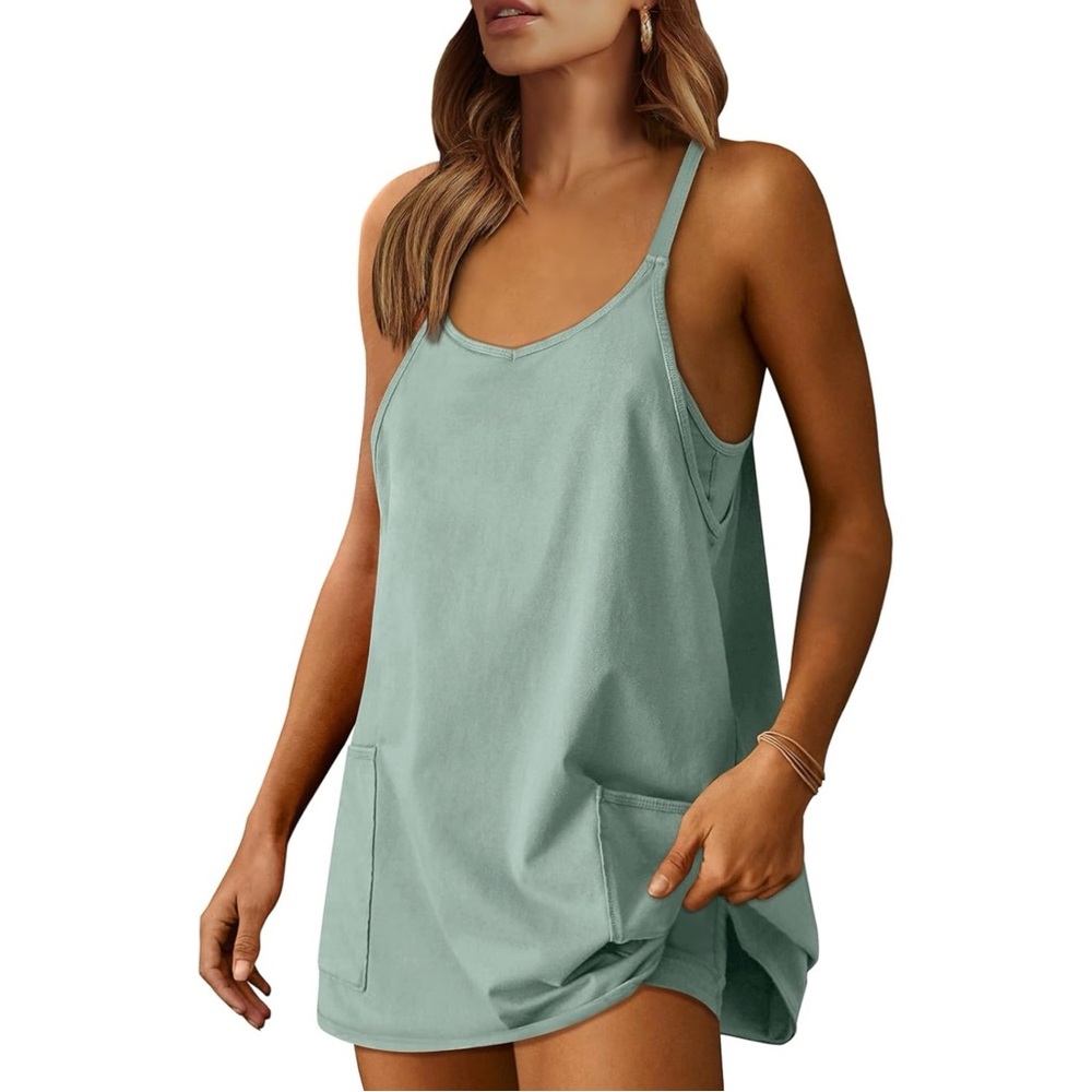 NWT Mint Green Grey Sleeveless Romper Dress w/ Built In Shorts S